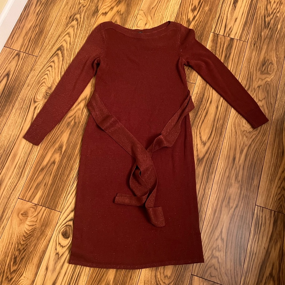 Banana Republic Long Sleeved Sweater Rust Colored Dress w self tie belt - XXS